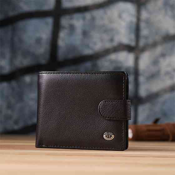 Классический мужской бумажник горизонтального формата из натуральной кожи Черный (ST Leather) Киев