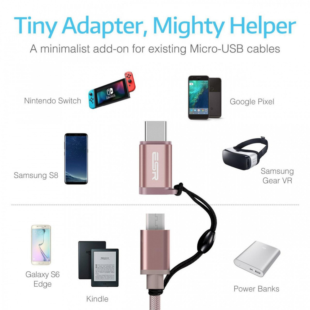 Переходник Micro USB к USB-C ESR (Розовый) Николаев - изображение 7