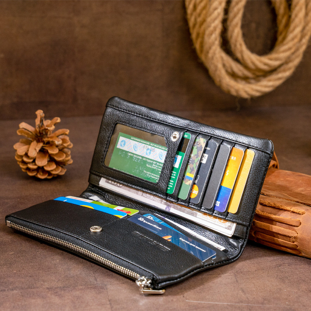 Вертикальный кошелек на кнопке женский ST Leather 19200 Черный Киев - изображение 7