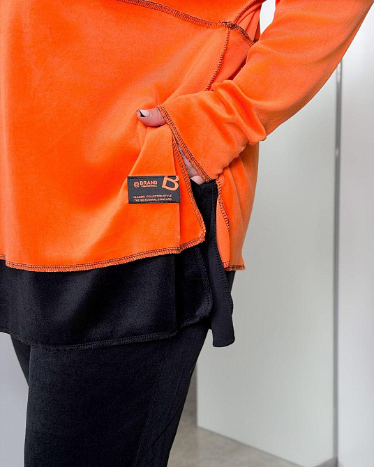 Жіночий стильний повсякденний костюм із якісного велюру Жовтогарячий, 54/58 Одеса - фото 6