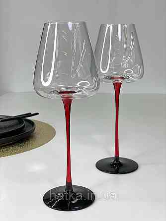 Набір високих келихів 6 шт. для вина 570 мл «Червоний стиль» прозорий із червоною ніжкою Київ