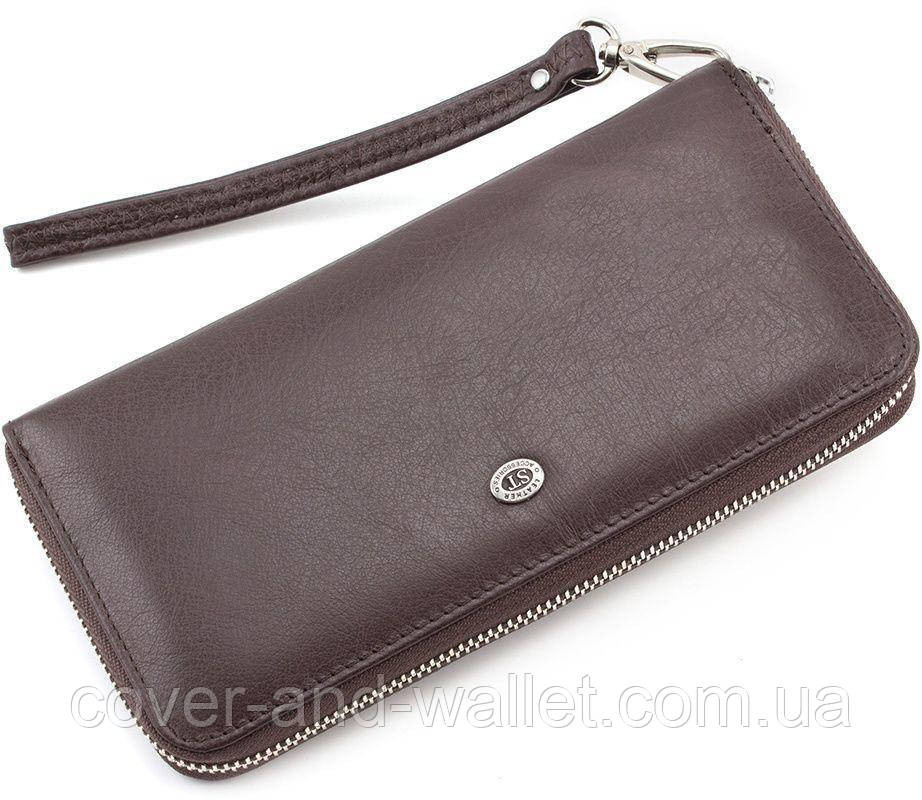 Коричневый кожаный кошелек клатч на молнии с ремешком ST Leather Киев - изображение 1