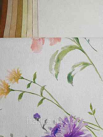 Шпалери вінілові на флізелін Marburg Shades квіти прованський стиль бузкові сині коричневі червоні на білому Київ