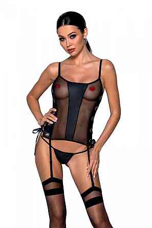Сітчастий корсет з люверсами і знімними пажами Passion MALWIA CORSET 2XL/3XL black екошкіра, стрінги Sex Aura Київ