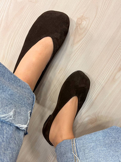 Балетки жіночі Zemira 23-0582 замшеві квадратний носок коричневі, 37, 24 см Київ - фото 2