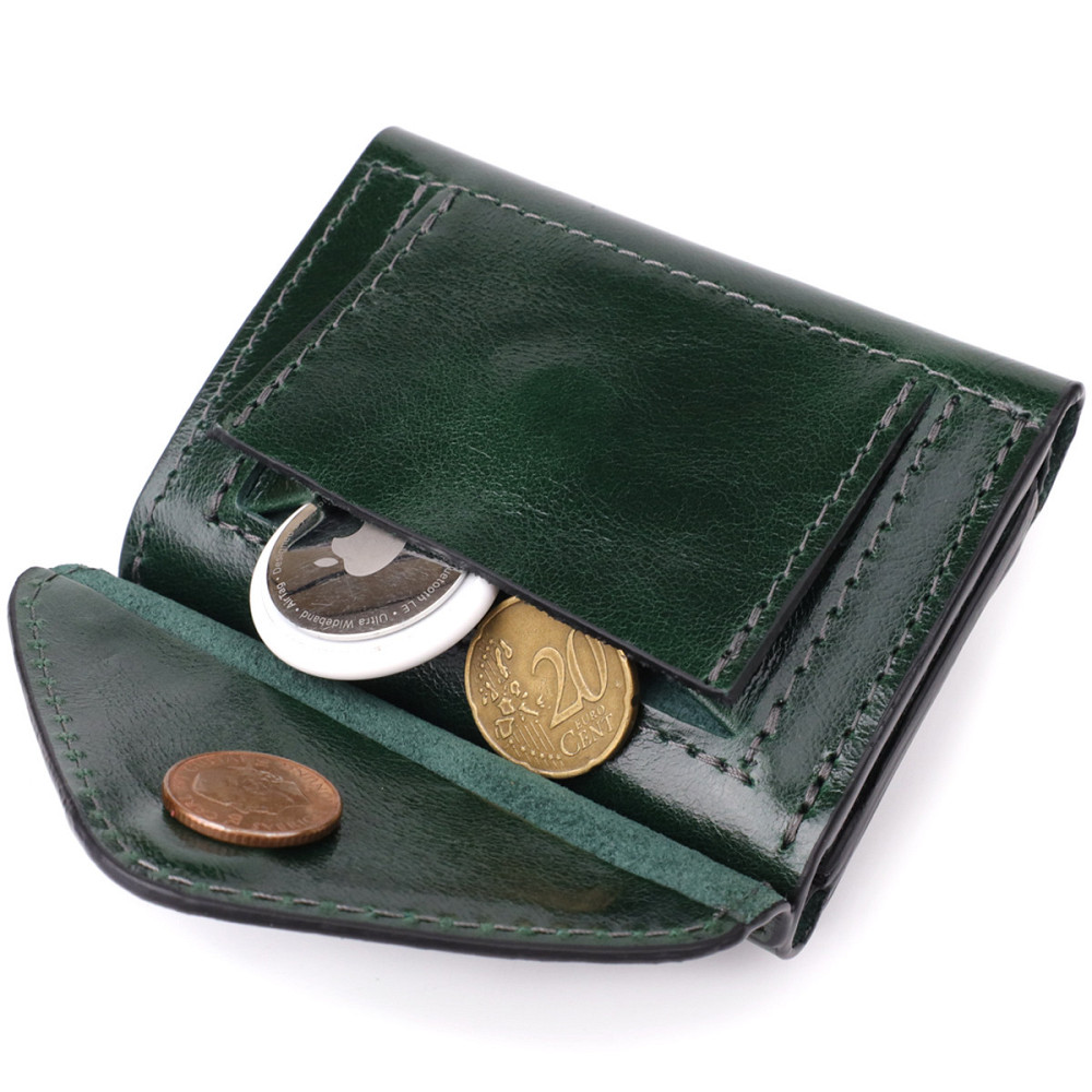Відмінний гаманець у три складання з натуральної гладкої шкіри Зелений (GRANDE PELLE) Київ - фото 2