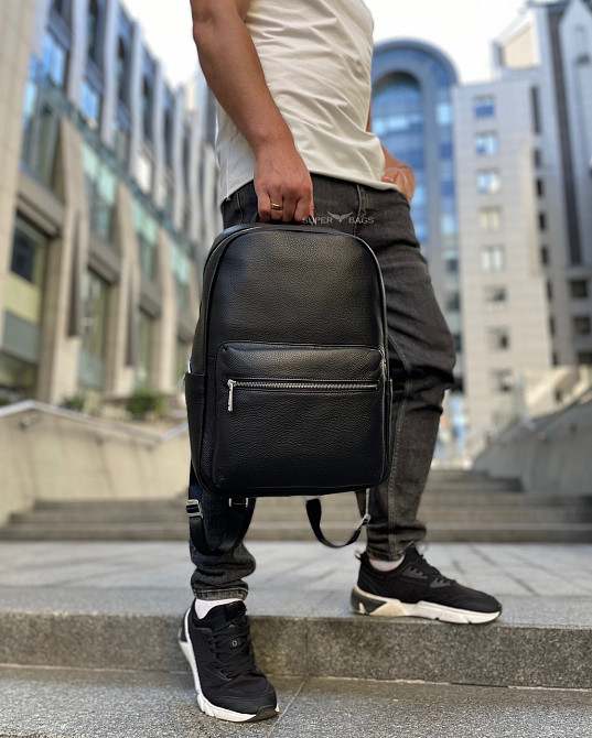 Шкіряний чоловічий рюкзак міський 30х41х12, сумка на плечі для ноутбука та документів Tiding Bag 20334 чорна Кам'янське - фото 7