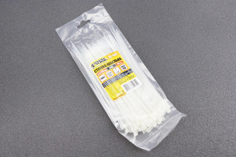 Хомут-стяжка пластикова 3,6x200мм к-кт 100шт, білий 20-1807 Київ - фото 1