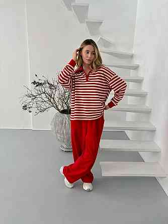 Женский стильный повседневный костюм поло на пуговицах, брюки палаццо тринитка. Одесса