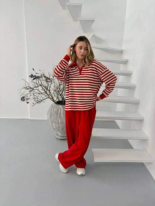 Женский стильный повседневный костюм поло на пуговицах, брюки палаццо тринитка. Одесса - изображение 3