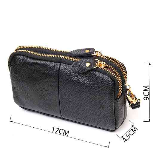 Женский клатч на два отделения из натуральной кожи 22088 Vintage Черный Киев