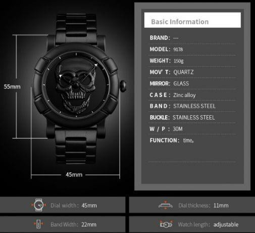 Оригинальные часы Skmei Skull 9178 Black Винница - изображение 4