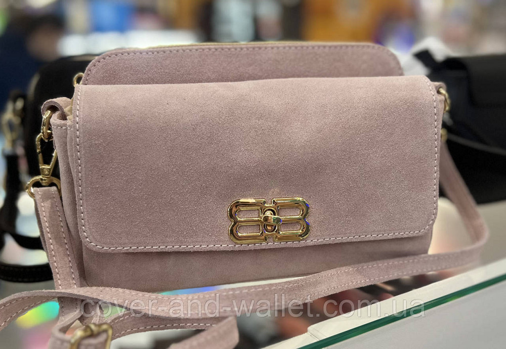 Красивая пудровая сумка кросс-боди из натуральной замши Virginia Conti Киев - изображение 1