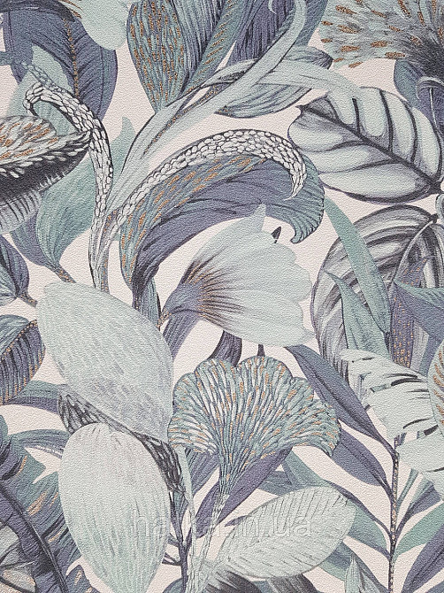 Шпалери метрові вініл на флізелін дизайнерські Erismann Elle Decoration 2 квіти листя блакитні бузок на білому Київ - фото 2