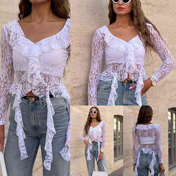 Жіноча вишукана легка мереживна блуза "Медуза" на ґудзиках з турецького гіпюру Одеса