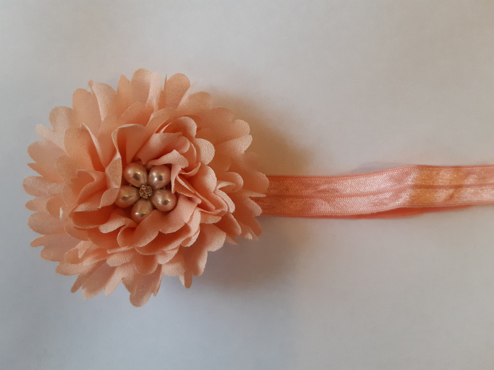 Персиковая детская повязка с цветком - окружность 40-50см, диаметр цветка 9см Киев - изображение 1