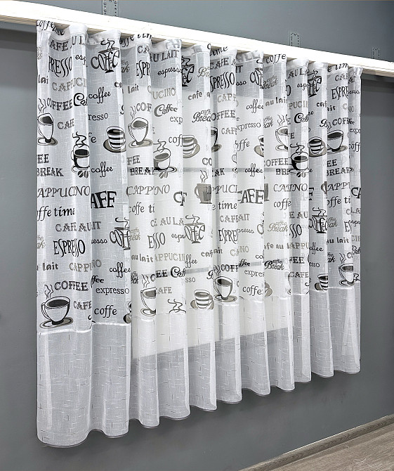 Кухонная тюль-арка VR-Textil № 1791т-1210т лен белый с черным 300х155 см (53-0069) Киев - изображение 1