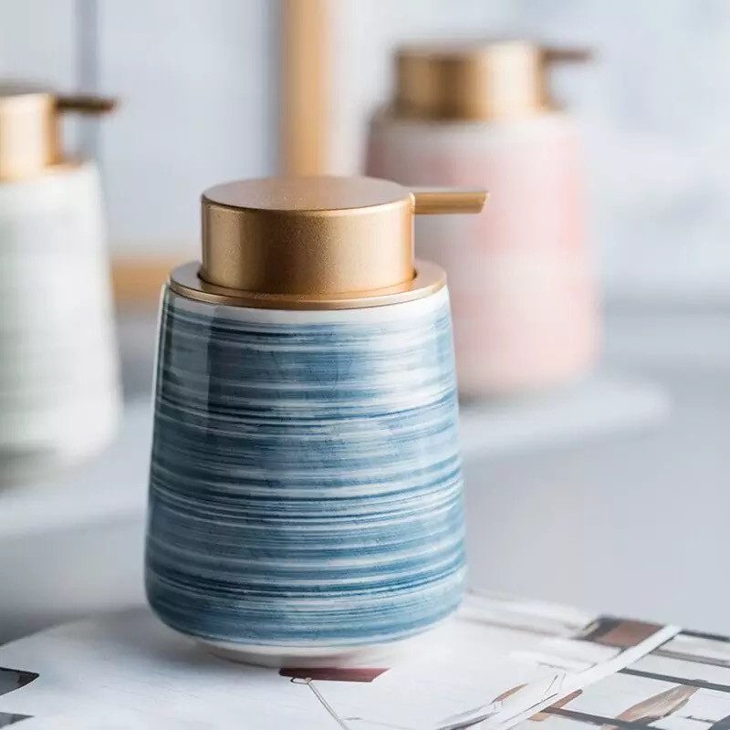 Дозатор керамический для жидкого мыла, моющих средств Bathlux 400 мл, для ванной и кухни Синий Каменец-Подольский - изображение 5