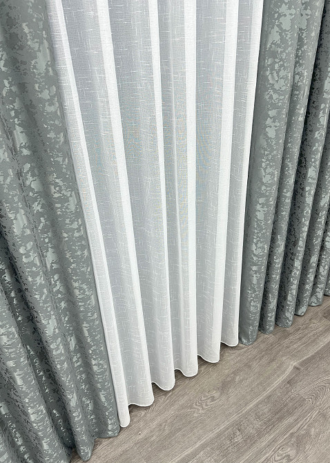 Комплект штор VR-Textil Льон Мармур 150х270 2шт і Тюль 400х270 1264ш-115т Сірий з білим 71-126/3 Київ - фото 8