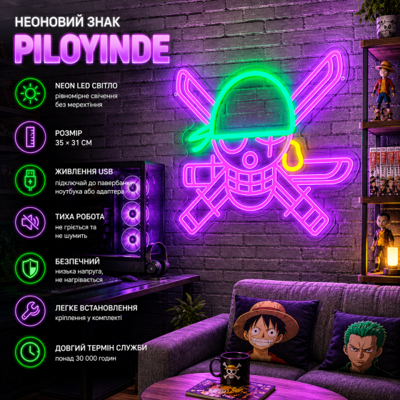 Неоновый знак PILOYINDE Аниме 35×31 см, LED неоновая лампа на стену, USB, декор спальни, комнаты, вечеринки, подарок Киев