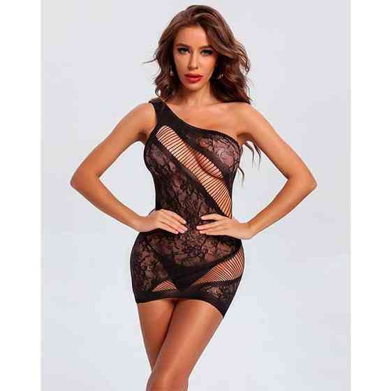 Сексуальна міні-сукня через плече - Чорний - XS/S/M - Еротична білизна Вінниця
