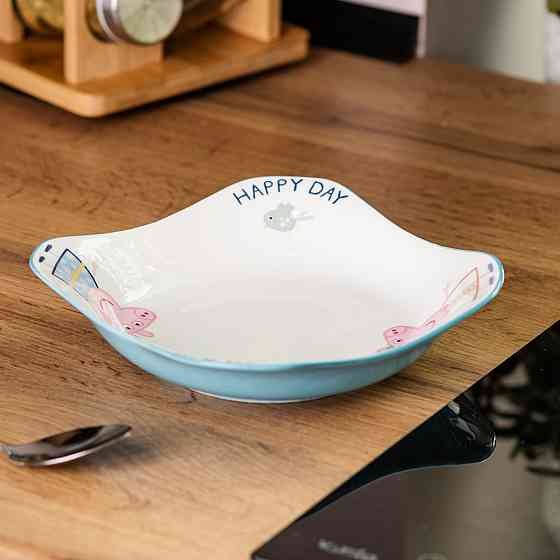 Глибока квадратна фарфоровая тарілка для дітей 350 мл Київ