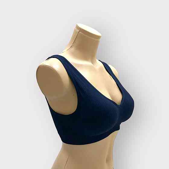 Бесшовний топ бюстгальтер рубчик з широкою гумкою Темно-синій L/XL Харків