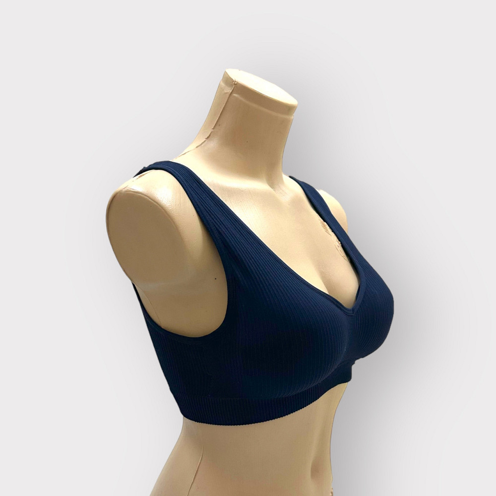 Бесшовний топ бюстгальтер рубчик з широкою гумкою Темно-синій L/XL Харків - фото 4