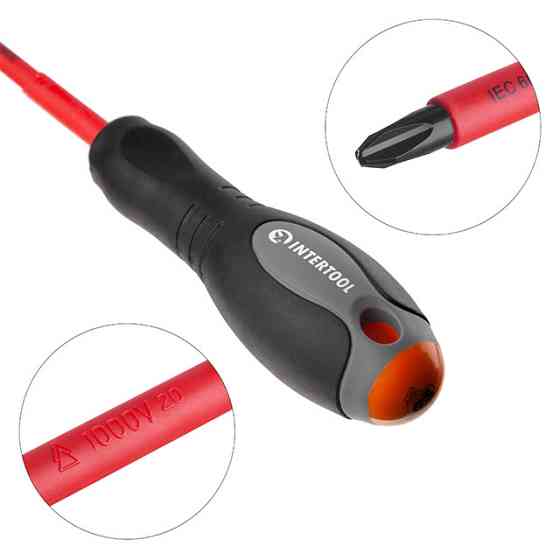 Отвертка крестовая изолированная, PH3, 1000 В, 150 мм INTERTOOL VT-3213 Киев