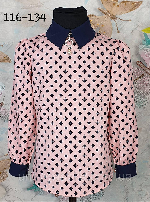 Блуза шкільна персикова з синім принтом 104-116 Кривий Ріг - фото 4