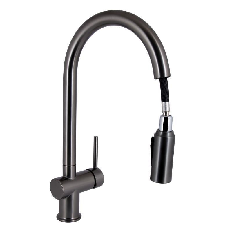 Смеситель для кухни Qtap Rozcesti с выдвижным изливом с подключением для питьевой воды Gunmetal Black PVD Харьков - изображение 3
