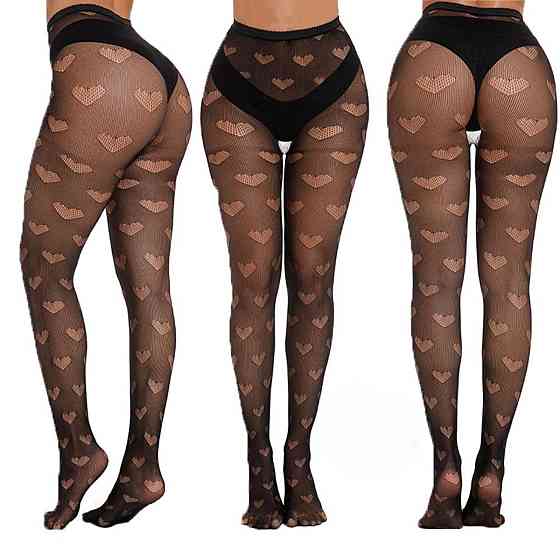 Колготки сітка з візерунком сердечка жіночі one size чорний Київ