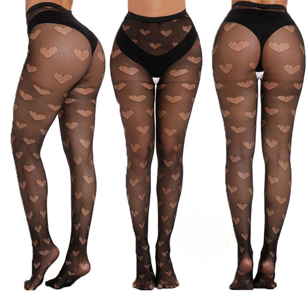 Колготки сітка з візерунком сердечка жіночі one size чорний Київ - фото 2