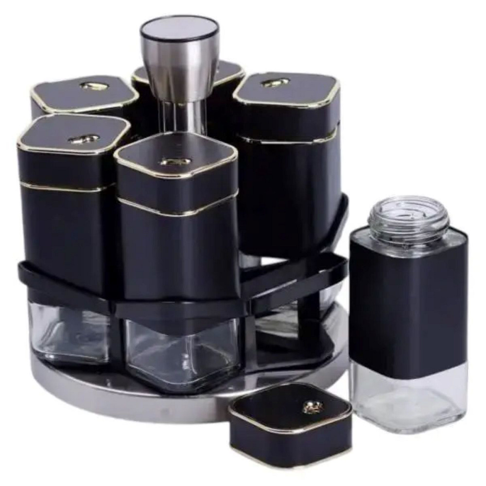 Набір баночок для спецій 6 шт на поставці по 120 мл карусель Чорний HP-1308 Коломия - фото 3