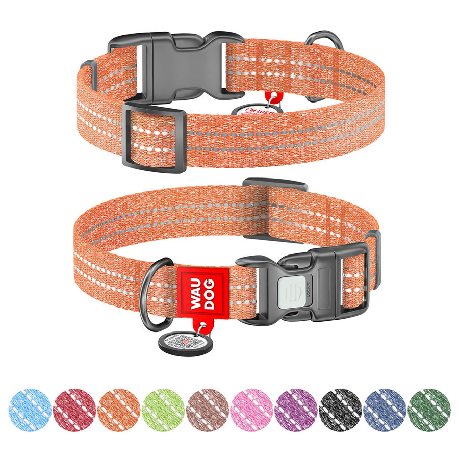 Нашийник для собак із відновленої бавовни WAUDOG Re-cotton з QR паспортом, світловідбиваючий, п Коломыя - изображение 1