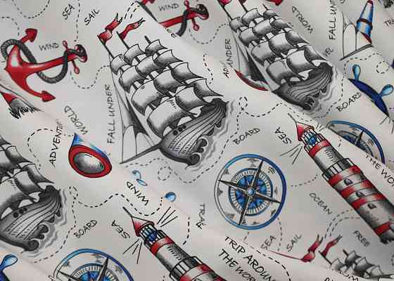 Шторная ткань, с разноцветным принтом «Sea Travel» цвет разноцветный 1498ш Киев