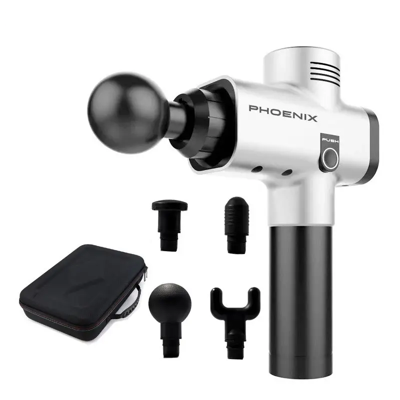 Массажный ударный пистолет триггерных точек Phoenix A2 (4 насадки) кнопочный Серый Винница - изображение 2