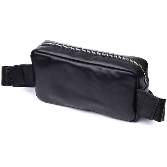 Прямоугольная сумка-бананка для мужчин из натуральной глянцевой кожи Shvigel 22825 Черная Киев