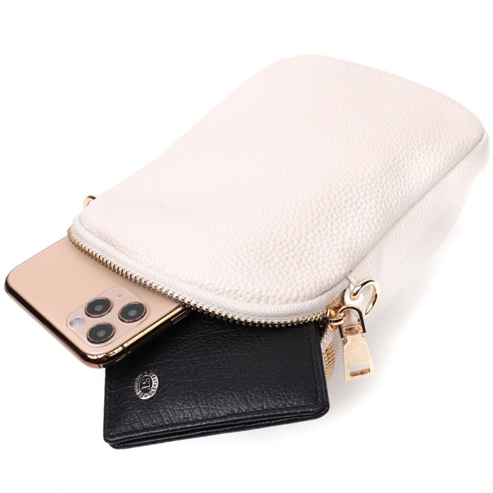 Компактна сумка цікавого формату із м'якої натуральної шкіри Vintage 22339 Біла Київ - фото 7