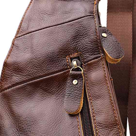 Практичная мужская сумка с большим количеством карманов из натуральной кожи Vintage 22962 Коричневый Киев