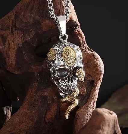 Кулон череп со змеей на цепочке мужской подвеска череп готический стиль украшение Киев