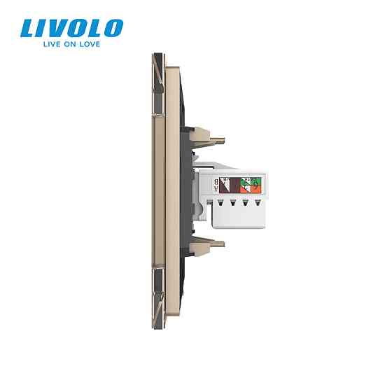 Розетка комп'ютерна RJ-45 і ТБ розетка Livolo золото скло (VL-C791VC-13) Коломыя