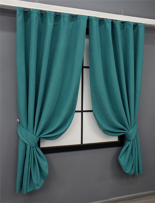Комплект коротких штор VR-Textil Мікровелюр Petek № 1492ш Бірюзовий 130х170 см 2 шт (35-0214) Київ - фото 2
