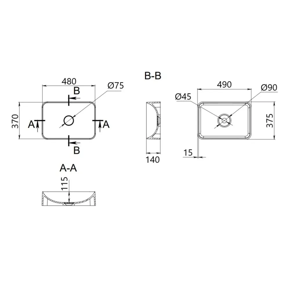 Раковина накладна Qtap Tern 480x370x135 мм, Beige, прямокутна, з донним клапаном QT17116069SB Київ - фото 8