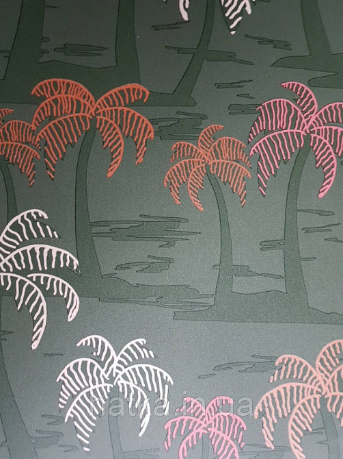 Шпалери вінілові Lutece Bensimon пальми дерева теракотові білі на зеленому Київ - фото 3