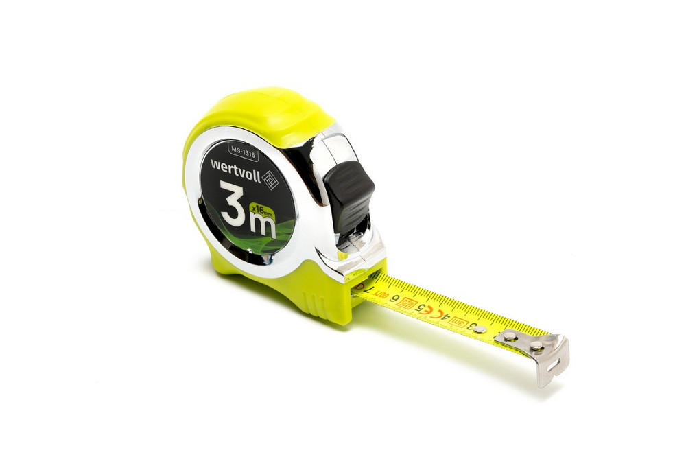 WERTVOLL Рулетка WERTVOLL 3 м×16 мм фіксатор полотна кнопка STOP покриття TPR нейлонове покритт Київ - фото 8