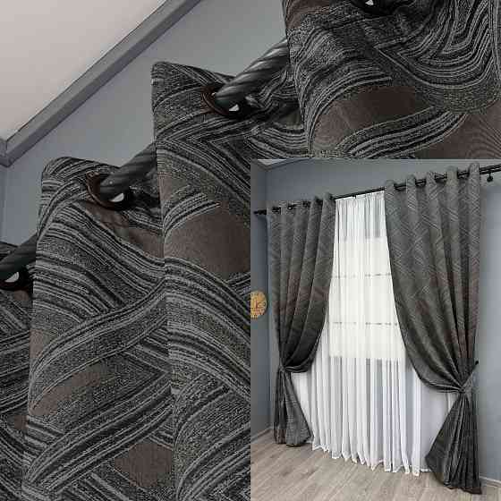 Комплект штор на люверсах VR-Textil Жаккард Mystery № 1621ш Серый с коричневым 150х280 см 2 шт (37-0202) Киев