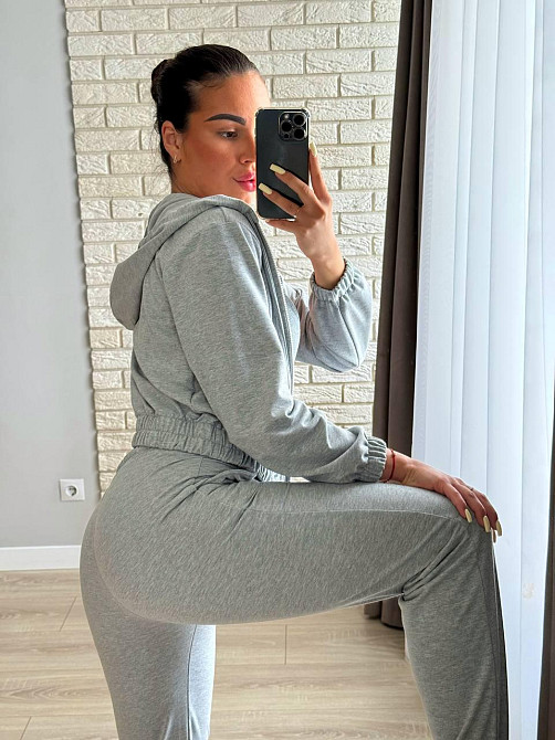 Женский повседневный прогулочный костюм тройка: кофта топ и штаны двунить 46/48, Меланж Одесса - изображение 2