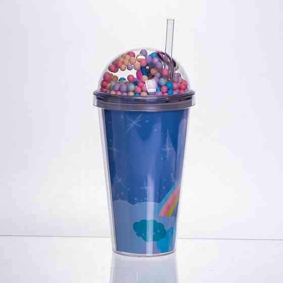 Yiwu пластиковий стакан з трубочкою і кришкою 400 мл багаторазовий Синій HP-18-2BL Коломыя