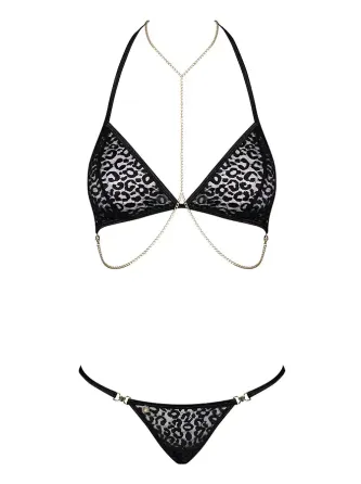 Комплект із ланцюжками Obsessive Pantheria 2-pcs set black S/M, бюстгальтер, трусики Львів